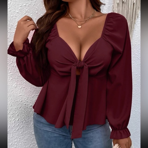 Boho sweetheart neck knot front peplum blouse - Picture 11 of 16